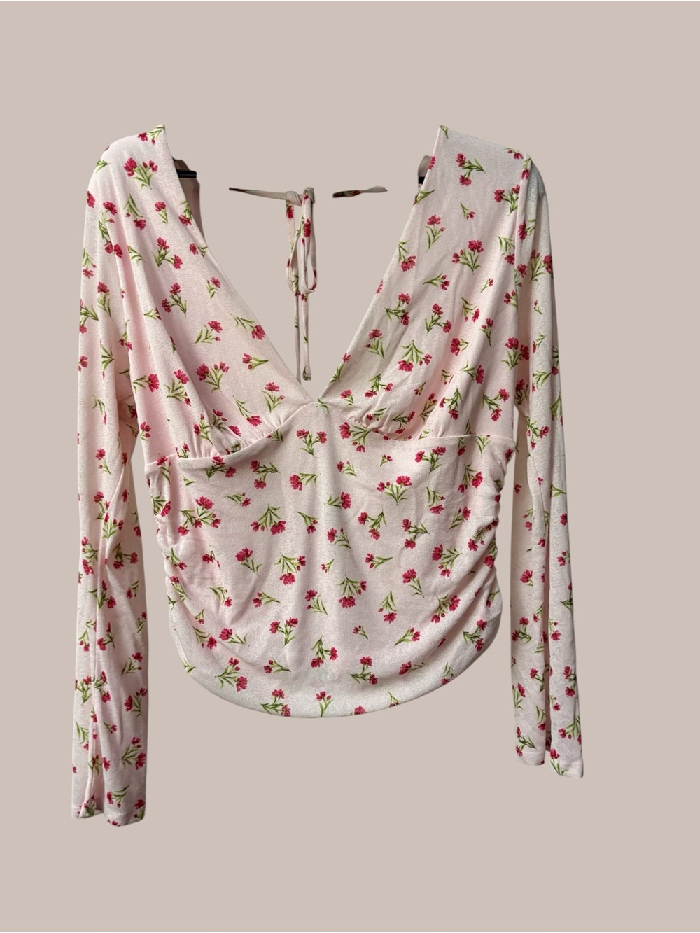 Target Pink Floral Tie-Back Long Sleeve Crop Top New with Tags